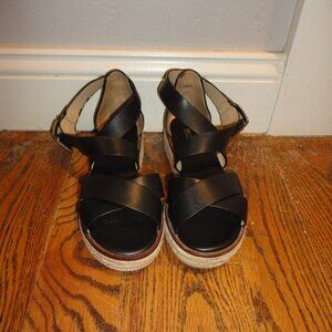 MICHAEL KORS Black Leather Espadrille Platform Sandals Size 6.5